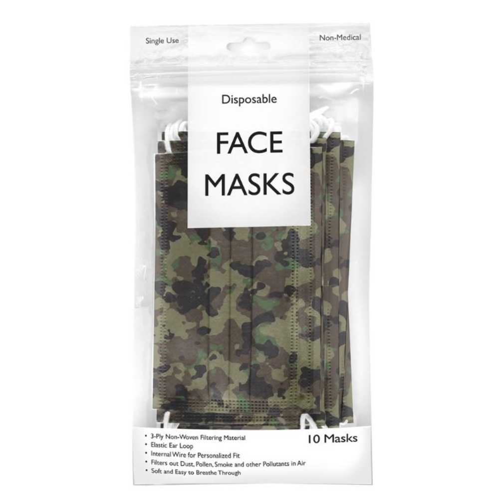 Camo Print Disposable 3-Ply Face Masks